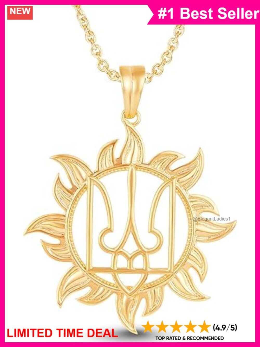 14K Yellow Gold Plated Sterling Silver Tryzub Ukraine Pendant Necklace 18"